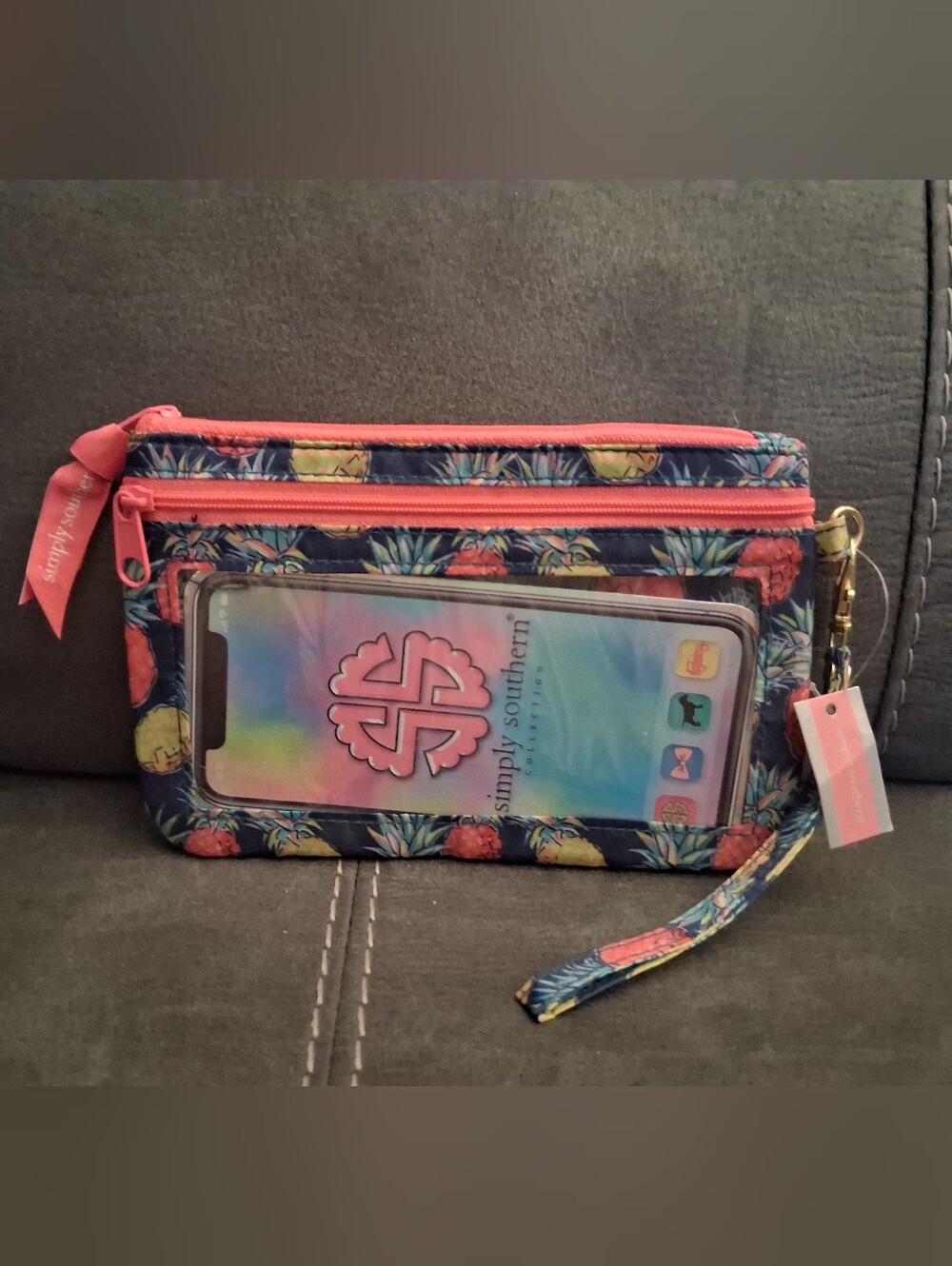 Simply Southern Pineapple Print Wristlet - Navy & Pink